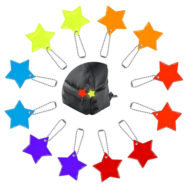 12 st säkerhetsreflektorhängen, stjärnreflekterande nyckelring (slumpmässig färg)