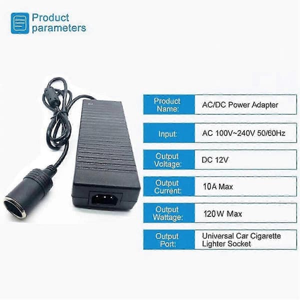 Bilstrømadapter Strømkonverter AC-adapter DC 110V / 220V til 12V 10A Strømadapterkonverter