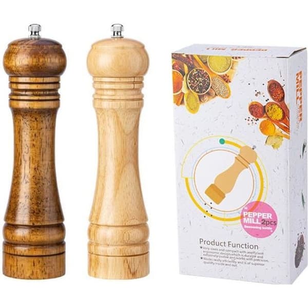 Pepper- og saltkvern - 20 cm - Eiketre - Keramisk rotor - 2 deler
