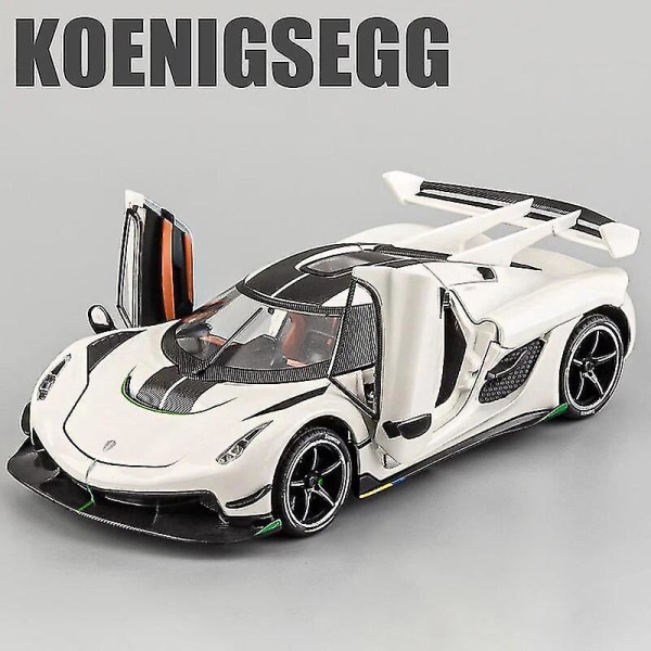 1:24 Koenigsegg Jesko Supercar Alloy Die Cast Legetøjsbilmodel Lyd og lys Træk tilbage Børnelegetøj Samleobjekter Fødselsdagsgave White