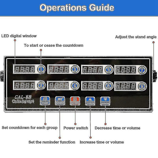 Kommerciel 8 kanaler digital køkkentimer, rustfrit stål regnetimer med alarm, ur