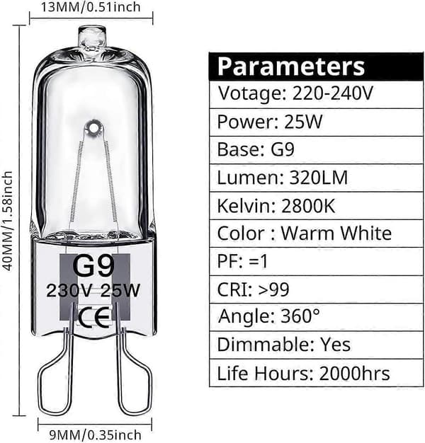 G9 Halogenpærer 25W, 230V, 10-pak 25W