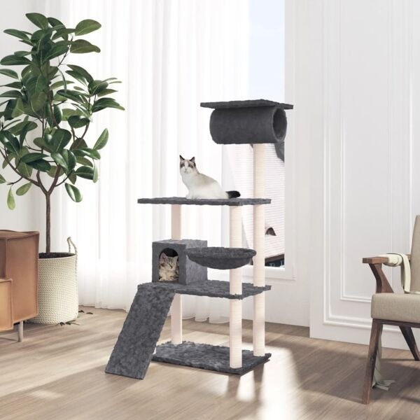 vidaXL Klösträd med sisal mörkgrå 131 cm Grå 12450