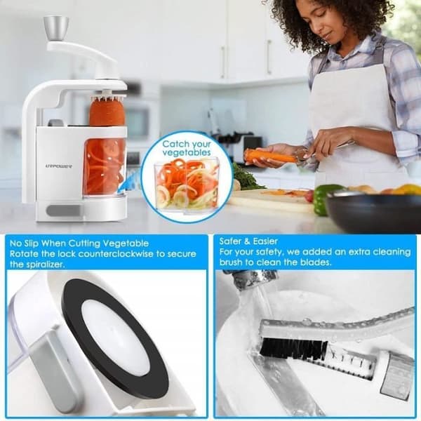 Grönsaksspiralizer - Multifunktionell - 4 blad - Stark sugkopp - Plast - Modern design