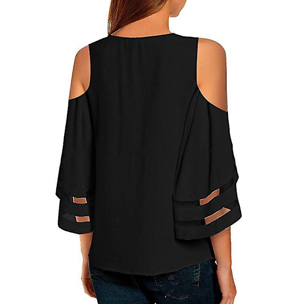 T-shirt dam sommartoppar 2022 v-ringad off-the-shoulder avskurna mesh