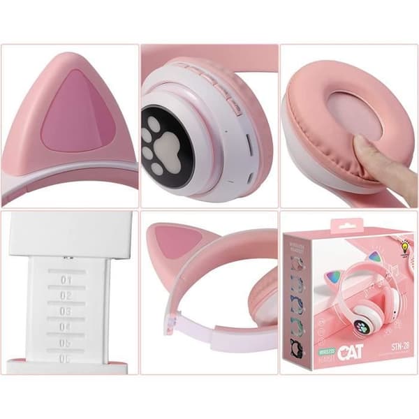 Børnehovedtelefoner - LED - Bluetooth - Pink - Støjbeskyttelse - Genopladelige