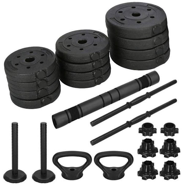 Hantelset - SPRINGOS - 20 kg - Justerbara hantlar - Konvertibel Kettlebell - Set om 2 stycken svart