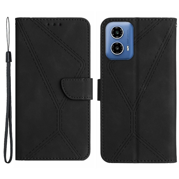 SKALO Motorola Moto E14 4G Præget PU Læder Wallet Case - Sort Black Svart