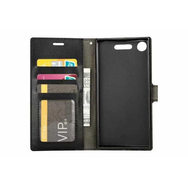 Xperia XZ1 Compact Lompakkokotelo PU-nahkaa 4-LOKEROA Black Svart