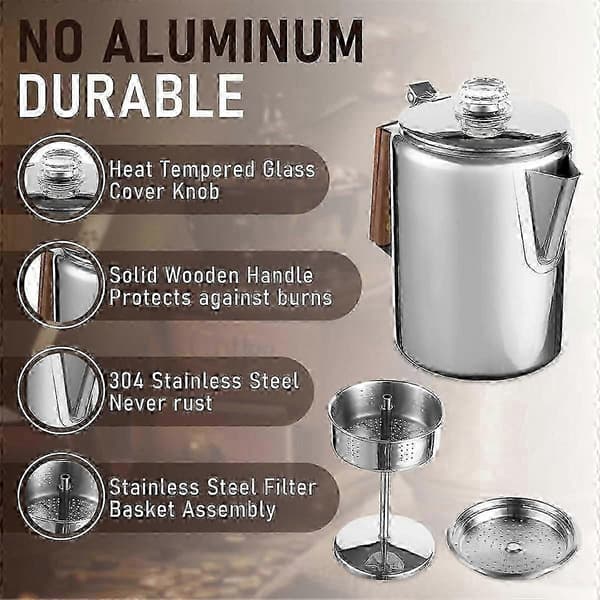 Kaffeperkolatorer til komfur til camping, perkolator kaffekande i rustfrit stål til camping Silver