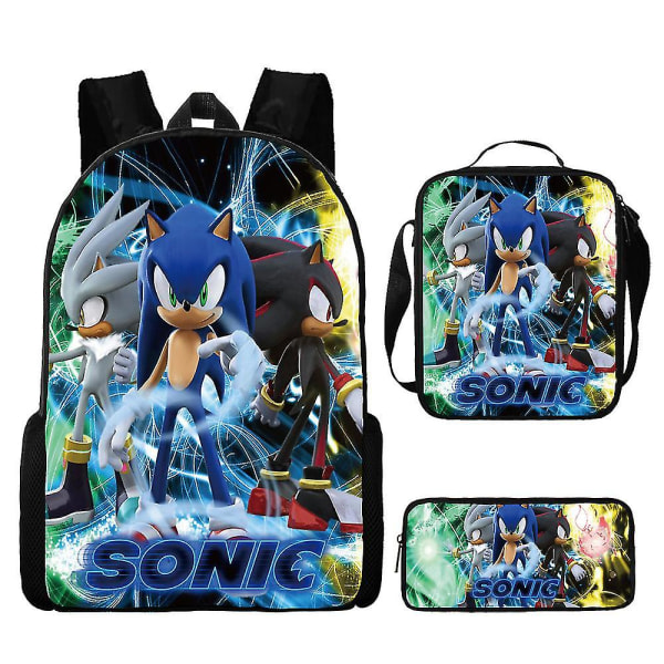 Sonic Primary School -koululaukku, kolmiosainen set Anime sarjakuvareppu olkalaukku case korkealaatuinen Erittäin korkealaatuinen edistynyt räätälöinti