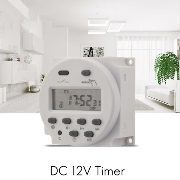 DC 12V Digital LCD Programmerbar Timer Tidsrelä 16A Ampere white
