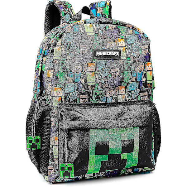 Minecraft reppu pojille | Kids Gamer Black School Reppu | Vihreä Creeper Zombie Skeleton Enderman & Cave Spider hahmojen laukku