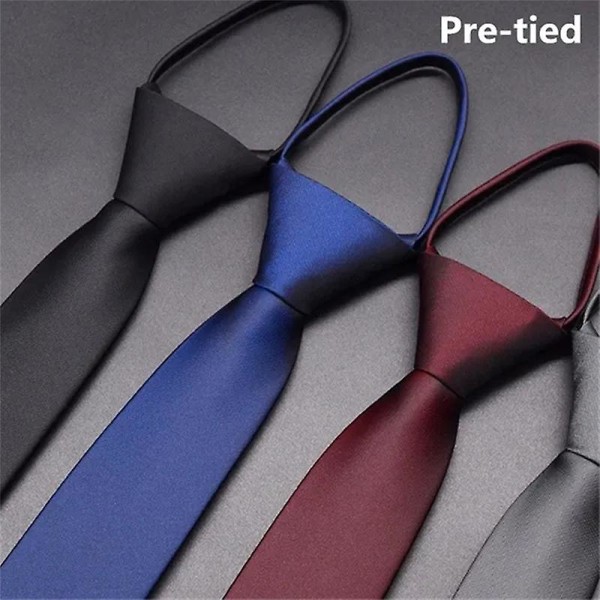 Nytt design Forhåndsbundet glidelåsslips for menn eller kvinner, ensfarget smalt polyesterslips, 5 cm 8 farger