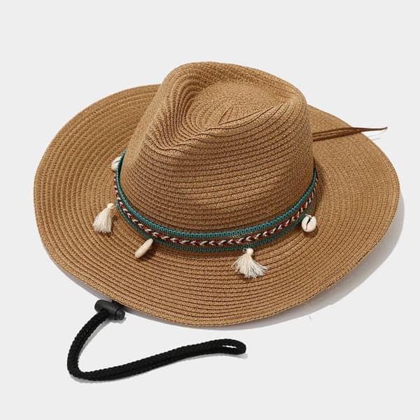 XJYDNCG Cowboyhat til kvinder, stråhat, sommer solhat til kvinder og mænd - Beige
