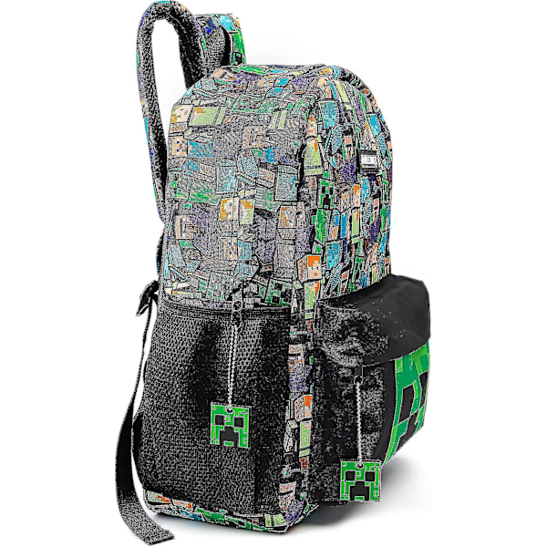 Minecraft reppu pojille | Kids Gamer Black School Reppu | Vihreä Creeper Zombie Skeleton Enderman & Cave Spider hahmojen laukku