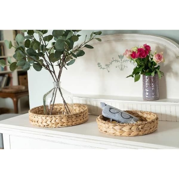 Pöytätabletti - Decorasian - Pyöreä punottu tarjotin - Meriruoho - Vesihyasintti - 32 cm + 28 cm