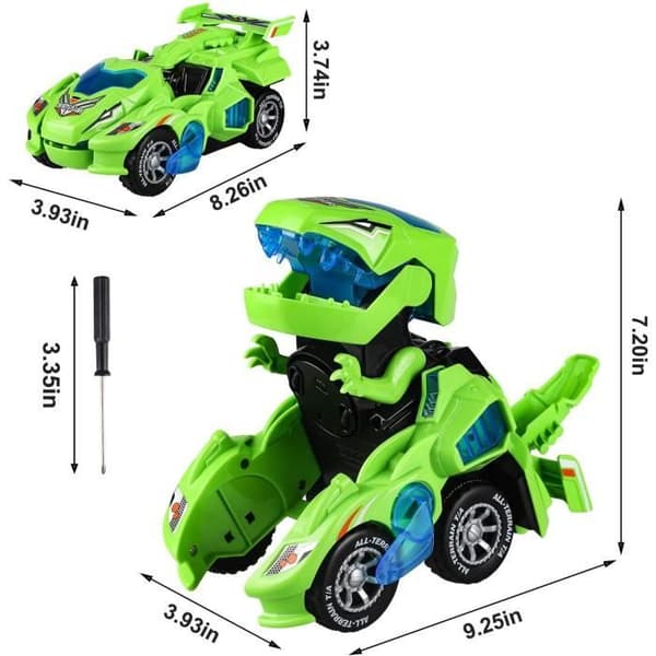Transformerende Dinosaurlegetøj - Switch and Go Dino - LED-lys - Musik - 2 i 1 - Grøn