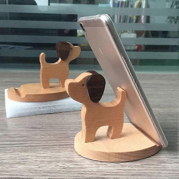 Træhund Telefonholder Skrivebordsstativ til Telefonhold