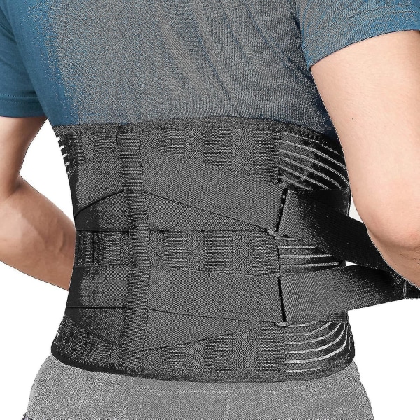 Ryggbyxor för smärtlindring i nedre delen av ryggen med 6 stag, andningsbart ryggstödsbälte för män/kvinnor för arbete, anti-sladd ländryggsbälte med 16-hål(
