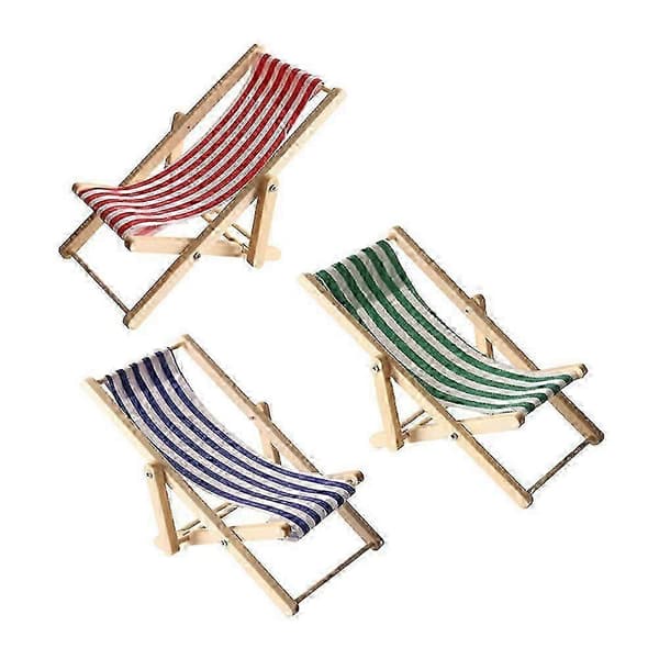 Mini Træ Strandstol Sæt 11cm Sammenklappelig til Dukkehus Udendørs Scene Dekoration