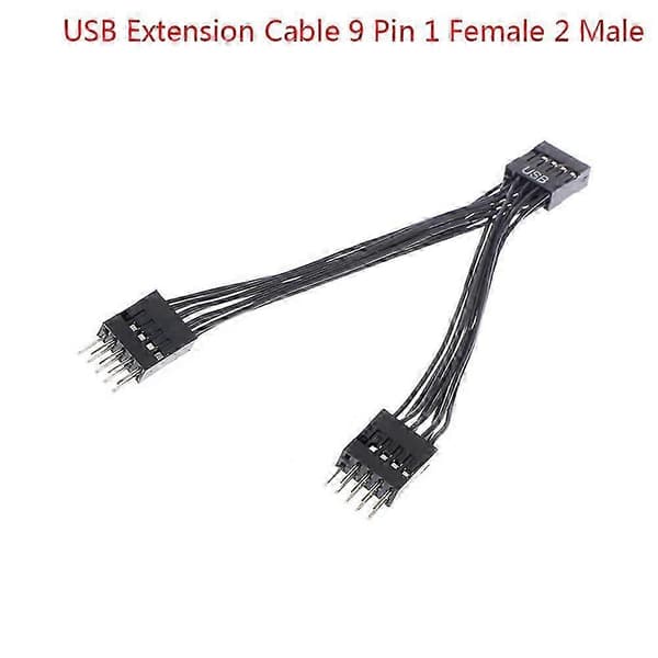 2 stk. datamaskin hovedkort USB-forlengelseskabel 9-pinners 1 hunn til 2 hann Y-splitter lyd HD-forlengelse black