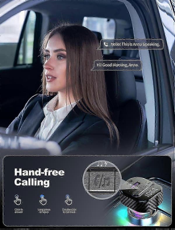 Bluetooth 5.3 Bil FM-sändare, 30W PD Typ-C Spiralkabel, Handsfree-samtal, CVC Brusreducering, Stöd för U-disk, 7-färgs LED för Bilar, SUV:ar