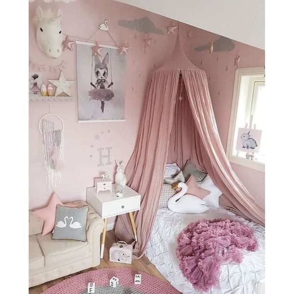 Himmelseng til børn - Pink - One Size - Bomuldsmateriale - 2,4 meter høj