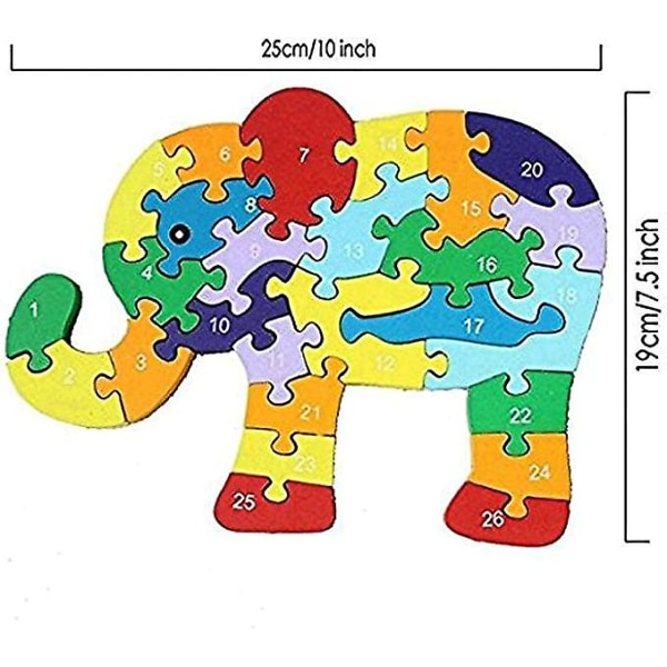 2st Djurträpussel Alfabetpussel, träorm och elefantbokstäver Siffror Blockleksaker för barnleksaker - orm och elefant