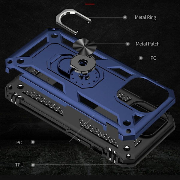 iPhone 13 Pro Max - Iskunkestävä Hybrid Armor -rengassuoja - Sininen 65