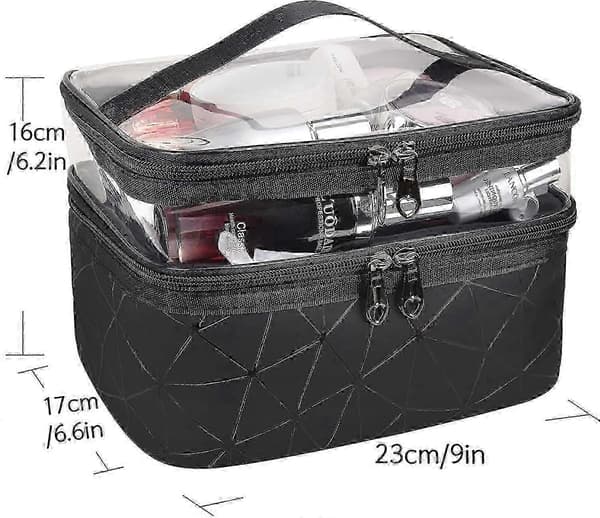 Makeuptasker Dobbeltlag Rejse Kosmetiktasker Makeup Organizer Toilettasker (Sort)