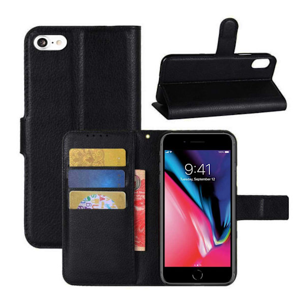 iPhone 8 Wallet Case Læder Etui Sort sort black