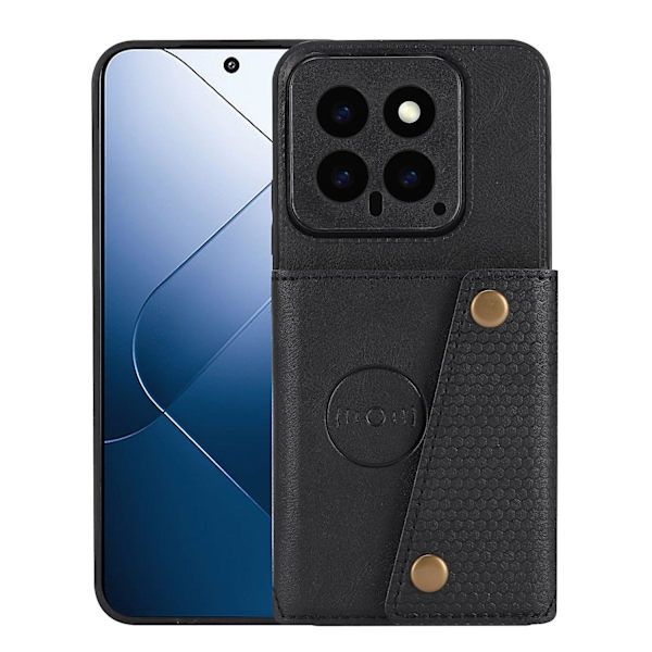 För Xiaomi 14 Case PU Läderbelagd TPU Kickstand Cover - Svart Black