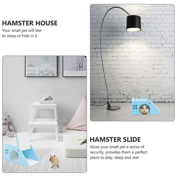1 stk. blåt hamsterhus i træ til små kæledyr til hvile og leg