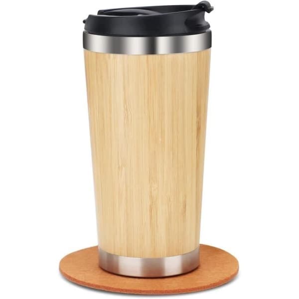 Kaffemugg - ZGEER - 450ML - Rostfritt stål - Bambu - Termiskt isolerad