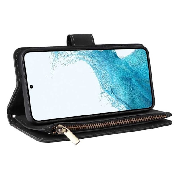 Kompatibel med Samsung S22 Plus Multifunktionelt Wallet Case med Lynlås og 8 Rum Svart
