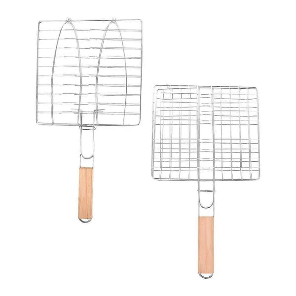 Fiskegrillkurv Trehåndtak i rustfritt stål for BBQ-grilling 2 stk