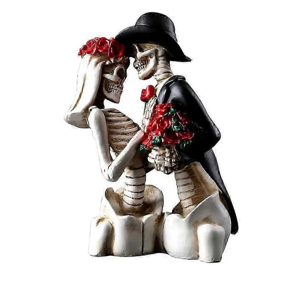 Harpiks Skjelettpar Figur Gotisk Halloween-dekor Romantisk Brud & Brudgom Bryllupsstatue Gave