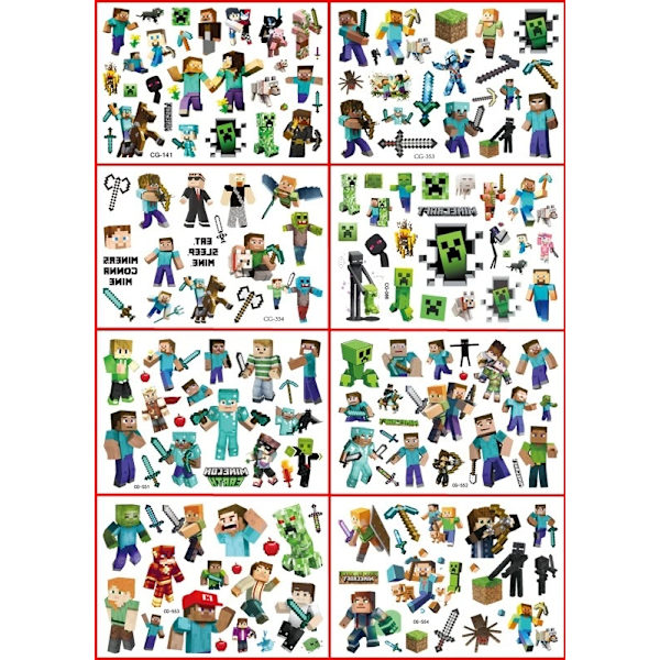 Minecraft lasten tatuoinnit 8 arkkia 160 kpl väliaikaisia tatuointeja 39