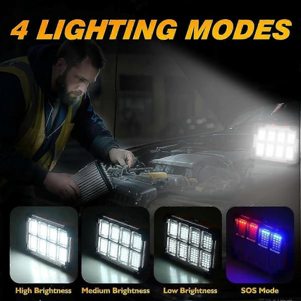 100W Solar Oppladbar Arbeidslampe 144LED 10000LM 4 Modus IP66 Bærbart Stativ