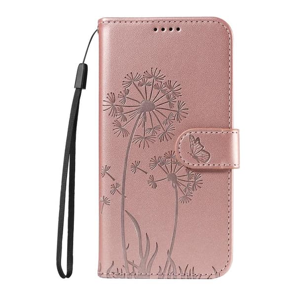 Samsung Galaxy S26 5G Case with Dandelion Embossing - Leather Flip Case Roséguld
