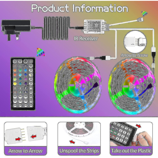 20m Led-lys Bluetooth Rgb-lys Led-tapelys med 44-taster ekstern musikksynkronisering Fargeskiftende Led-stemningsstripe