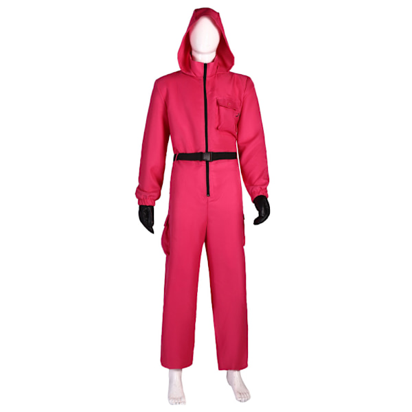 Squid Game 2 NPC Kostym Cosplay Rekvisita Jumpsuit och Bälte Outfit Maskerad Rosröd + Cirkelformad Mask Rose Red+ Circular Mask M
