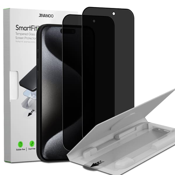 2-PACK iPhone 15 Pro Privacy Screen Protector - Tempered Glass | [SmartFit Reusable System] - Bubble-Free