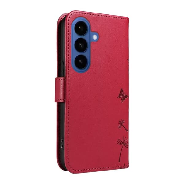 Samsung Galaxy S26 5G Case with Dandelion Embossing - Leather Flip Case Röd