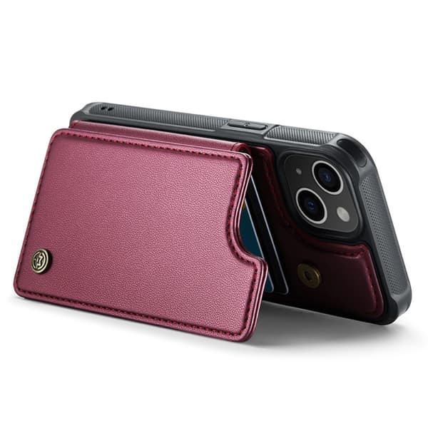 CASEME iPhone 15 Case RFID Kickstand Wallet Wine Red 80