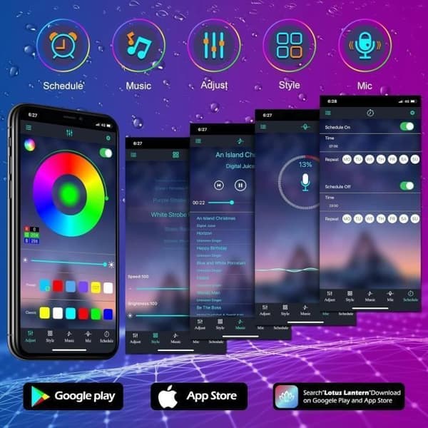 LED-stripe - PZCC - 15M - Vanntett - Fjernkontroll - Bluetooth-app - Flerfarget