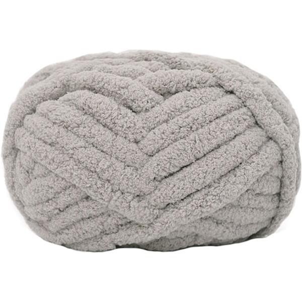 st Chunky Stickgarn Chenille Kompatibel med Handstickade Filtar, Supermjukt Stort Jumbo Filtgarn (Grå)