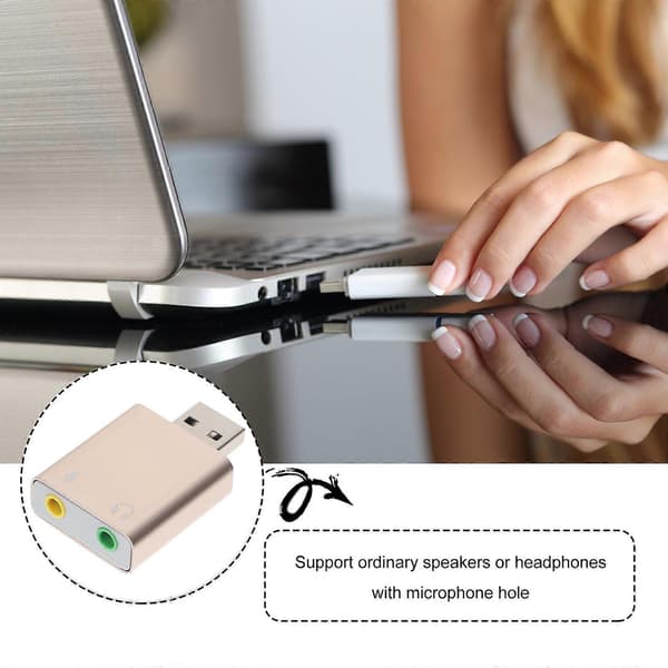 Stereoadapter USB-ljudinterface USB 3,5 mm Jack Ljudadapter USB-ljudadapter Laptop Golden 4.3X2.5cm