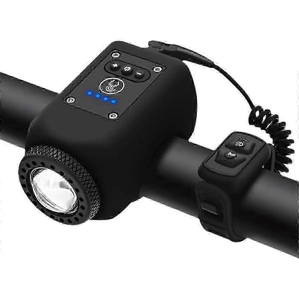 USB Genopladelig Cykellygte & Horn Combo 4 Tilstande til Natkørsel Black